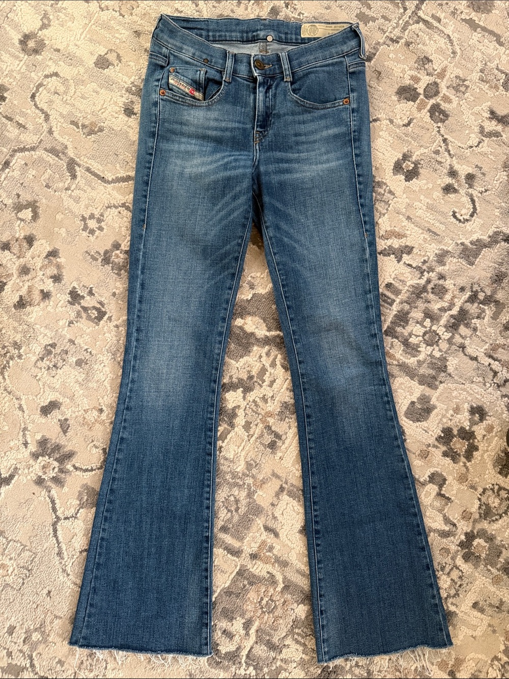 Diesel Women's Flare Jeans in Distressed Blue Denim